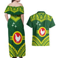 Manu'a Flag Day Couples Matching Off Shoulder Maxi Dress and Hawaiian Shirt Polynesian Pattern National Color Proud