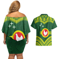 Manu'a Flag Day Couples Matching Off Shoulder Short Dress and Hawaiian Shirt Polynesian Pattern National Color Proud