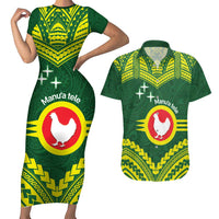 Manu'a Flag Day Couples Matching Short Sleeve Bodycon Dress and Hawaiian Shirt Polynesian Pattern National Color Proud