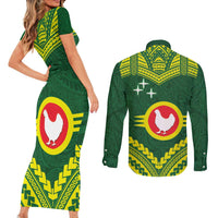 Manu'a Flag Day Couples Matching Short Sleeve Bodycon Dress and Long Sleeve Button Shirt Polynesian Pattern National Color Proud LT14 - Polynesian Pride