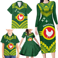 Manu'a Flag Day Family Matching Long Sleeve Bodycon Dress and Hawaiian Shirt Polynesian Pattern National Color Proud