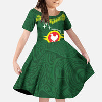 Manu'a Flag Day Family Matching Mermaid Dress and Hawaiian Shirt Polynesian Pattern National Color Proud LT14 Daughter's Dress Green - Polynesian Pride