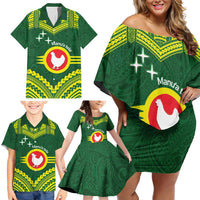 Manu'a Flag Day Family Matching Off Shoulder Short Dress and Hawaiian Shirt Polynesian Pattern National Color Proud