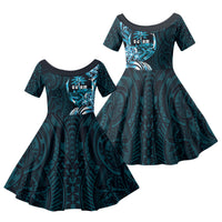 Asut Guam Chamorro Family Matching Long Sleeve Bodycon Dress and Hawaiian Shirt Guahan Seal Tattoo LT14 Daughter's Dress Blue - Polynesian Pride