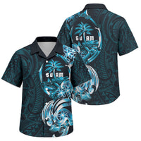 Asut Guam Chamorro Family Matching Off The Shoulder Long Sleeve Dress and Hawaiian Shirt Guahan Seal Tattoo LT14 Son's Shirt Blue - Polynesian Pride