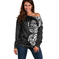 Attelong Guam Chamorro Off Shoulder Sweater Guahan Seal Tattoo LT14 Women Black - Polynesian Pride