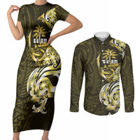 Amariyu Guam Chamorro Couples Matching Short Sleeve Bodycon Dress and Long Sleeve Button Shirt Guahan Seal Tattoo LT14 Yellow - Polynesian Pride