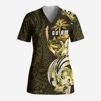 Amariyu Guam Chamorro Scrub Top Guahan Seal Tattoo LT14 Adult Yellow - Polynesian Pride
