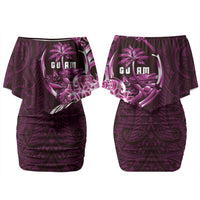 Kulot Di Rosa Guam Chamorro Family Matching Off Shoulder Short Dress and Hawaiian Shirt Guahan Seal Tattoo LT14 Mom's Dress Pink - Polynesian Pride