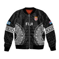 Fiji Rugby Bomber Jacket 2023 Fijian Tapa Pattern World Cup Black LT14 Unisex Black - Polynesian Pride