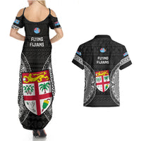 Fiji Rugby Couples Matching Summer Maxi Dress and Hawaiian Shirt 2023 Fijian Tapa Pattern World Cup Black LT14 - Polynesian Pride