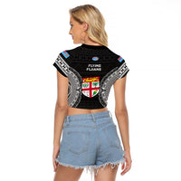 Fiji Rugby Raglan Cropped T Shirt 2023 Fijian Tapa Pattern World Cup Black LT14 - Polynesian Pride