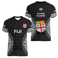 Fiji Rugby Women V Neck T Shirt 2023 Fijian Tapa Pattern World Cup Black LT14 - Polynesian Pride