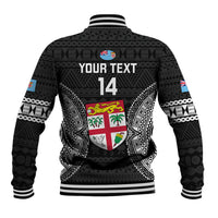Custom Fiji Rugby Baseball Jacket 2023 Fijian Tapa Pattern World Cup Black LT14 - Polynesian Pride