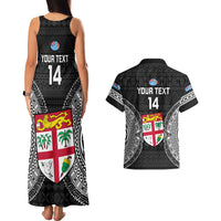 Custom Fiji Rugby Couples Matching Tank Maxi Dress and Hawaiian Shirt 2023 Fijian Tapa Pattern World Cup Black LT14 - Polynesian Pride