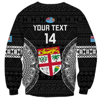 Custom Fiji Rugby Sweatshirt 2023 Fijian Tapa Pattern World Cup Black LT14 - Polynesian Pride