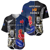 New Zealand And France Rugby Baseball Jersey All Black With Les Bleus Together 2023 World Cup LT14 - Polynesian Pride
