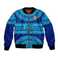Personalised Fiji Bomber Jacket Unique Fijian Tapa Pattern With Coat Of Arms LT14 Unisex Blue - Polynesian Pride