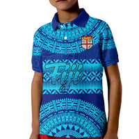 Personalised Fiji Kid Polo Shirt Unique Fijian Tapa Pattern With Coat Of Arms LT14 Kid Blue - Polynesian Pride