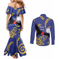 Nauru Angam Day Couples Matching Mermaid Dress and Long Sleeve Button Shirt Naoero Frigate Bird Polynesian Pattern LT14 - Polynesian Pride