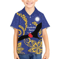 Nauru Angam Day Family Matching Puletasi and Hawaiian Shirt Naoero Frigate Bird Polynesian Pattern LT14 Son's Shirt Blue - Polynesian Pride