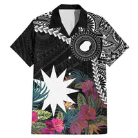 Black Nauru Family Matching Mermaid Dress and Hawaiian Shirt Naoero Map With Polynesian Tropical Flowers LT14 Dad's Shirt - Short Sleeve Black - Polynesian Pride