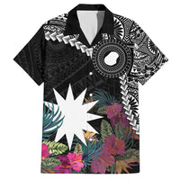 Black Nauru Family Matching Short Sleeve Bodycon Dress and Hawaiian Shirt Naoero Map With Polynesian Tropical Flowers LT14 Dad's Shirt - Short Sleeve Black - Polynesian Pride
