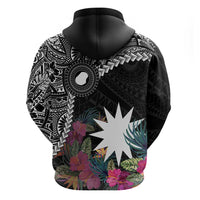 Black Nauru Hoodie Naoero Map With Polynesian Tropical Flowers LT14 - Polynesian Pride