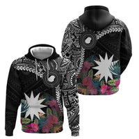 Black Nauru Hoodie Naoero Map With Polynesian Tropical Flowers LT14 - Polynesian Pride