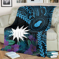 Blue Nauru Blanket Naoero Map With Polynesian Tropical Flowers