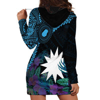 Blue Nauru Hoodie Dress Naoero Map With Polynesian Tropical Flowers