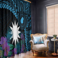 Blue Nauru Window Curtain Naoero Map With Polynesian Tropical Flowers