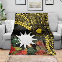 Gold Nauru Blanket Naoero Map With Polynesian Tropical Flowers