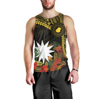 Gold Nauru Men Tank Top Naoero Map With Polynesian Tropical Flowers