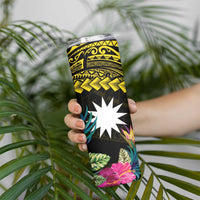 Gold Nauru Skinny Tumbler Naoero Map With Polynesian Tropical Flowers LT14 - Polynesian Pride