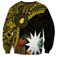 Gold Nauru Sweatshirt Naoero Map With Polynesian Tropical Flowers