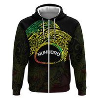 Personalised Nukuoro Atoll Hoodie Polynesian Tattoo Curves Reggae Version LT14 Zip Hoodie Reggae - Polynesian Pride