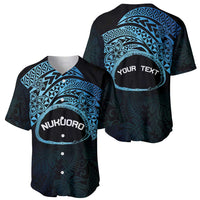 Personalised Pohnpei Nukuoro Micronesia Baseball Jersey Polynesian Tattoo Curves Blue Version
