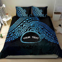 Personalised Pohnpei Nukuoro Micronesia Bedding Set Polynesian Tattoo Curves Blue Version