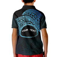 Personalised Pohnpei Nukuoro Micronesia Kid Polo Shirt Polynesian Tattoo Curves Blue Version