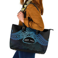 Personalised Pohnpei Nukuoro Micronesia Leather Tote Bag Polynesian Tattoo Curves Blue Version LT14 Blue - Polynesian Pride