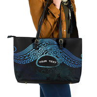 Personalised Pohnpei Nukuoro Micronesia Leather Tote Bag Polynesian Tattoo Curves Blue Version LT14 - Polynesian Pride