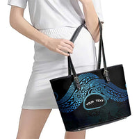 Personalised Pohnpei Nukuoro Micronesia Leather Tote Bag Polynesian Tattoo Curves Blue Version LT14 - Polynesian Pride