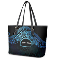 Personalised Pohnpei Nukuoro Micronesia Leather Tote Bag Polynesian Tattoo Curves Blue Version LT14 - Polynesian Pride