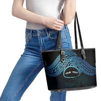 Personalised Pohnpei Nukuoro Micronesia Leather Tote Bag Polynesian Tattoo Curves Blue Version LT14 - Polynesian Pride