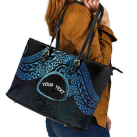 Personalised Pohnpei Nukuoro Micronesia Leather Tote Bag Polynesian Tattoo Curves Blue Version LT14 - Polynesian Pride