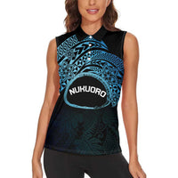 Personalised Pohnpei Nukuoro Micronesia Women Sleeveless Polo Shirt Polynesian Tattoo Curves Blue Version