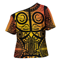 Marquesas Islands Cross Shoulder Shirt Marquesan Tattoo Yellow Gradient - Polynesian Pride