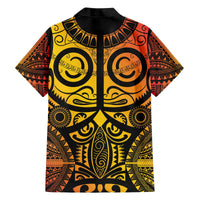 Marquesas Islands Family Matching Off The Shoulder Long Sleeve Dress and Hawaiian Shirt Marquesan Tattoo Yellow Gradient - Polynesian Pride