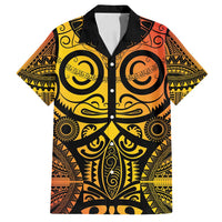 Marquesas Islands Family Matching Off Shoulder Maxi Dress and Hawaiian Shirt Marquesan Tattoo Yellow Gradient - Polynesian Pride